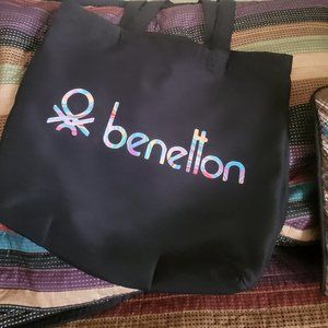 Black Benetton Tote Grocery Shopping Bag